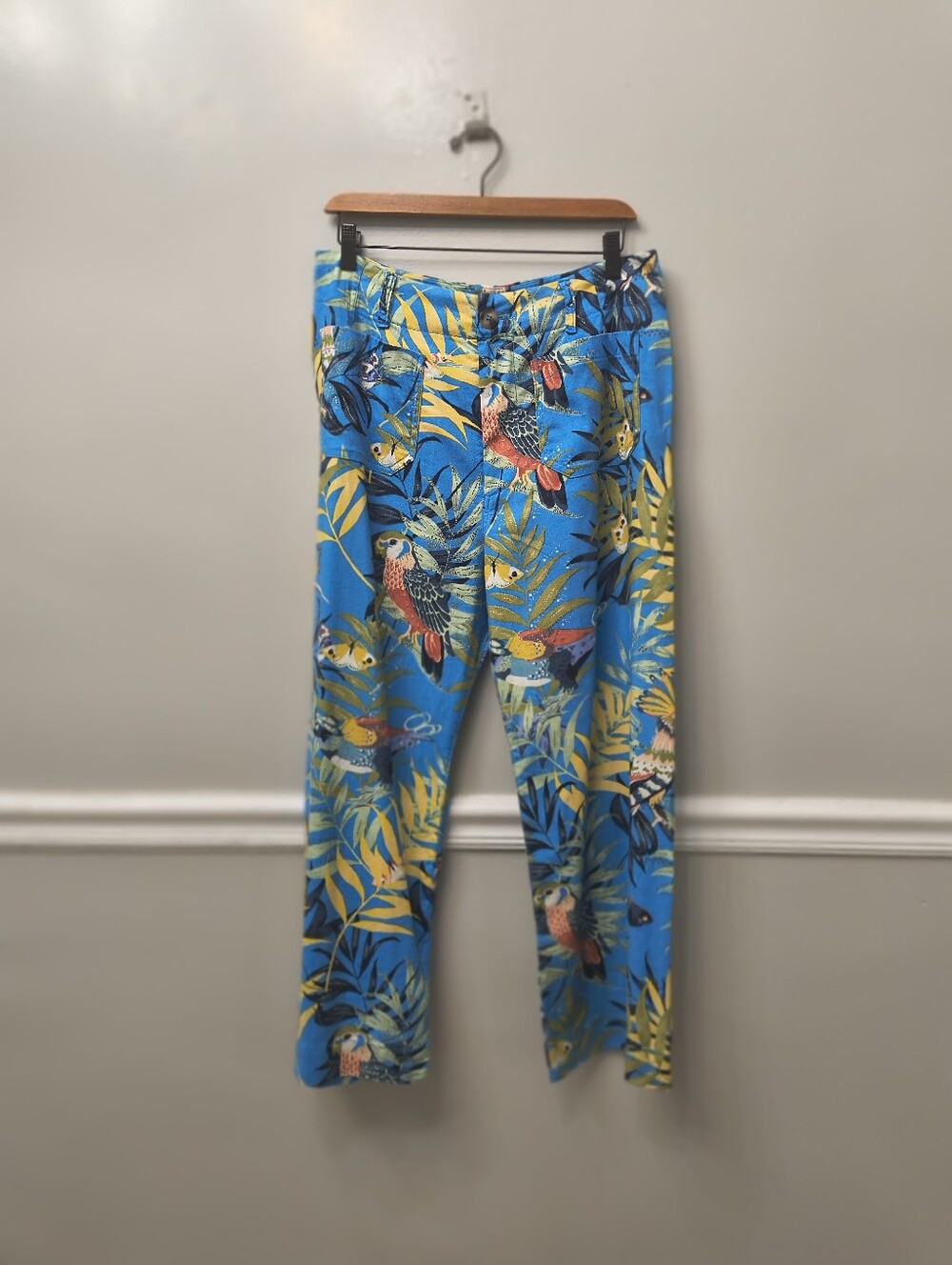 Anthropologie Maeve Womens Colette Cropped Wide-leg Pants 12 Floral Linen Blend